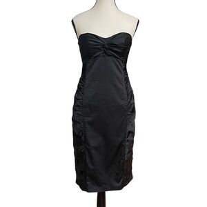 Nanette Lepore Little Black Dress Ruched Strapless Knee Length Cocktail Dress